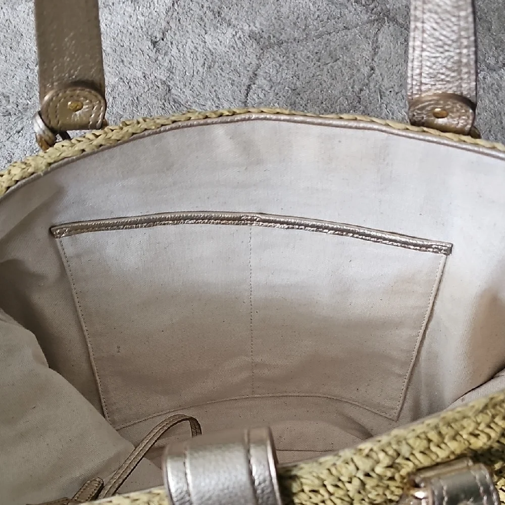 Michael Kors Medium Leather Trimmed Raffia Tote